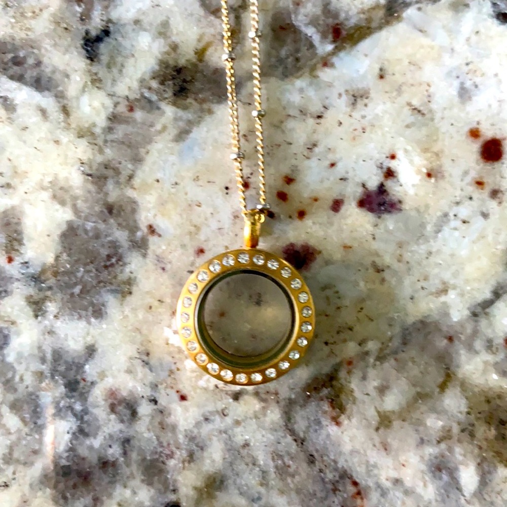 Gold Origami Owl necklace with rhinestones